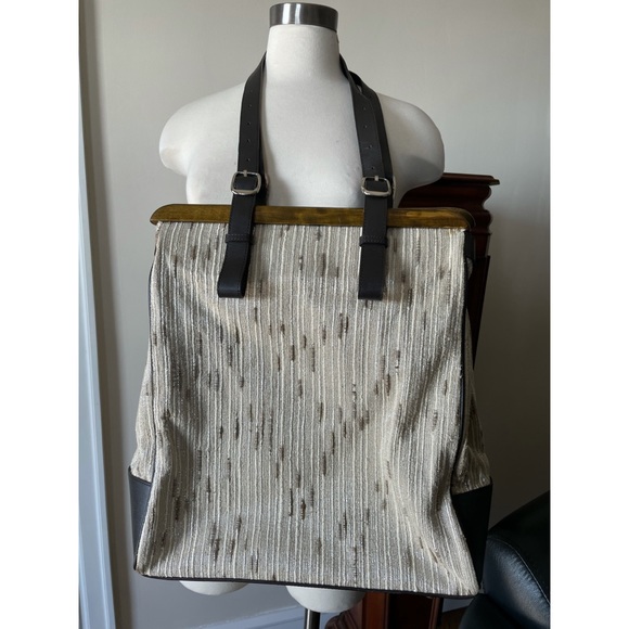 Reiss large satchel bag in lustery tweed w leathr - Picture 3 of 13